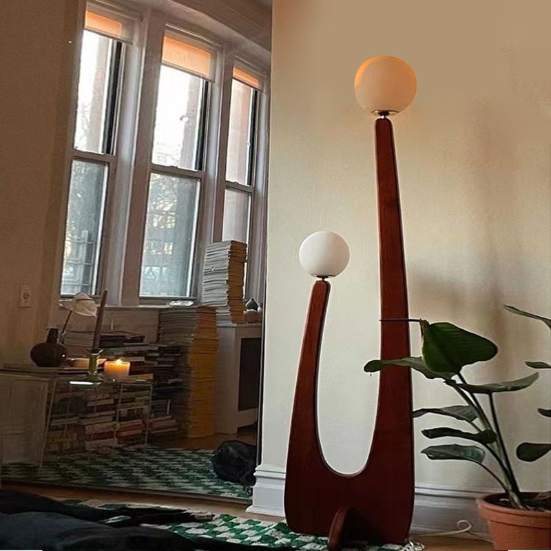 Avi Vintage Wood/Glass Floor Lamp,  2 Heads