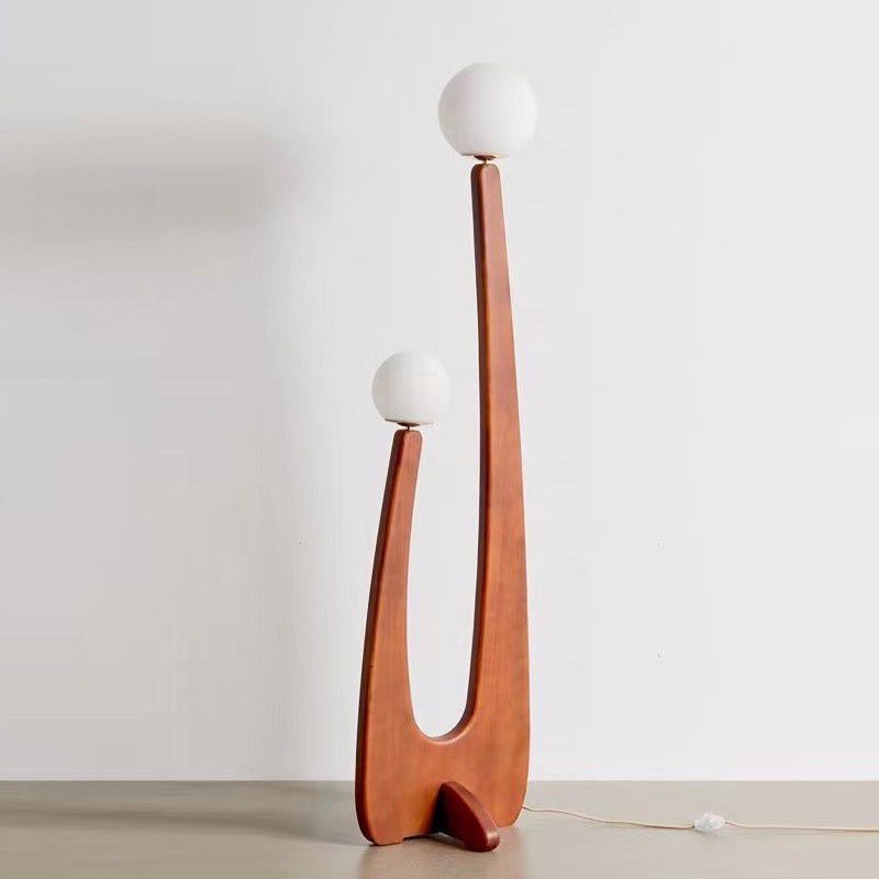Avi Vintage Wood/Glass Floor Lamp,  2 Heads