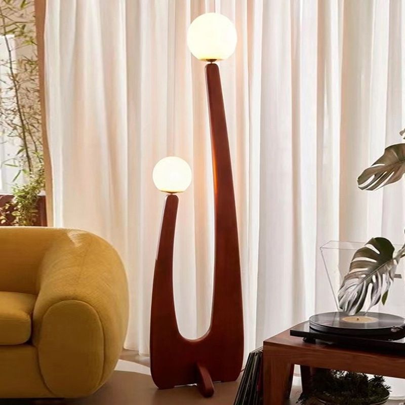 Avi Vintage Wood/Glass Floor Lamp,  2 Heads