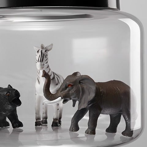 Moderne LED-Hängeleuchte mit Tiermotiv im Glasgefäß, schwarz - Dazuma