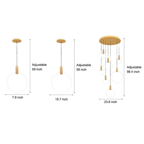 Lustre d'escalier minimaliste à anneaux LED de style nordique duplex - Dazuma