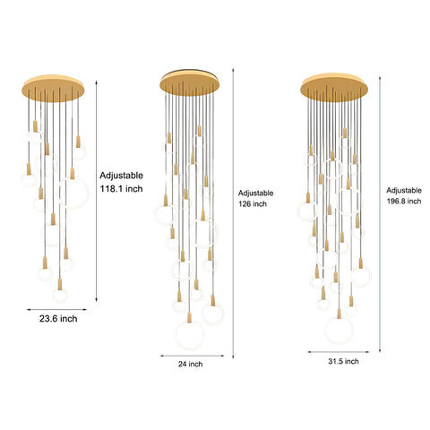 Lustre suspendu minimaliste à LED de style nordique duplex, à intensité variable en continu, pour escalier - Dazuma