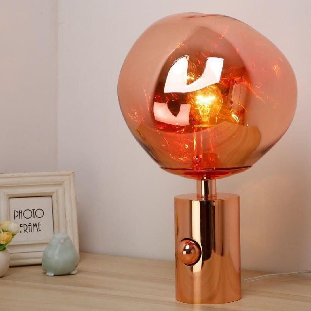 Amber Glass Table Lamp — Copper Finish Ambient Light