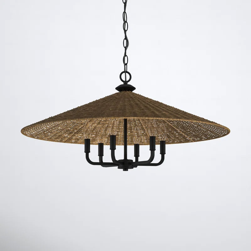 Wisząca lampa wisząca American Country Black Rattan Cone z 6 światłami (4).webp__PID:697a8b0d-8ec5-4793-9304-df1d4d3af510