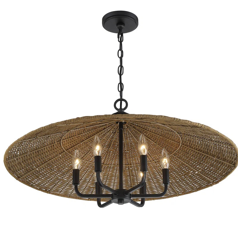Wisząca lampa wisząca American Country Black Rattan Cone z 6 światłami (2).webp__PID:8da24069-7a8b-4d8e-8597-931304df1d4d