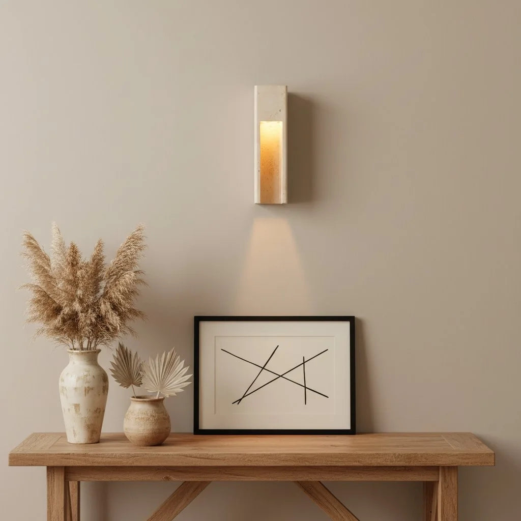 Zoey Minimalistische travertijn wandkandelaar voor binnen en buiten, ivoor 6.webp__PID:6508aabd-4768-4984-be63-2c27908302e1