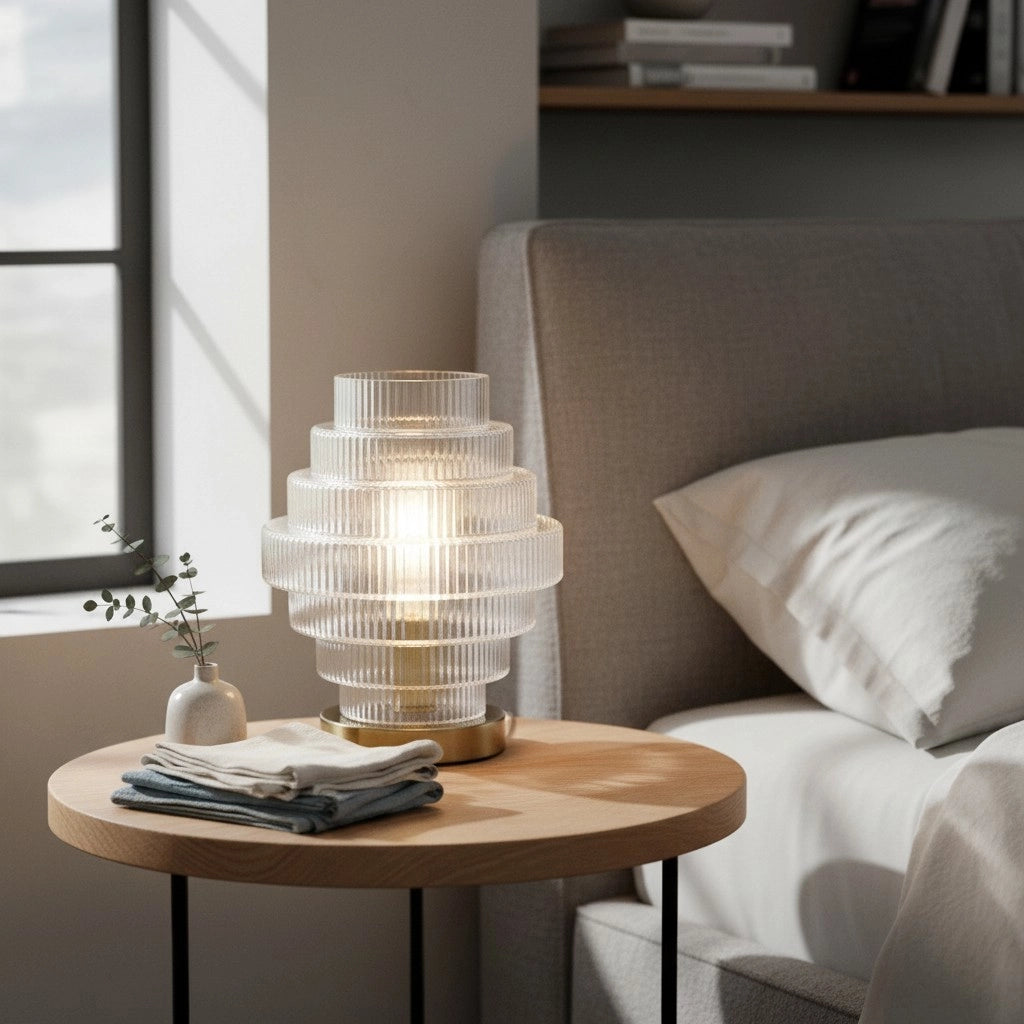 Lampe de table en verre nervuré transparent Javier10.webp__PID:6bc19e46-84dd-4b6a-b2cd-56011dd4434d