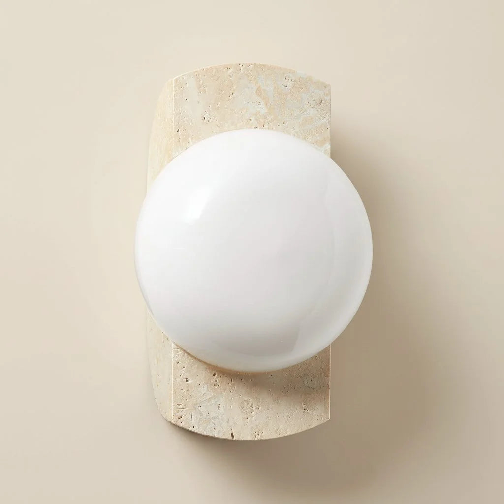Robin Minimalist Travertine & Opaline Glass Globe Wall Sconce 2.webp__PID:602d854e-6a38-4d2a-9e19-3bc03a261f14