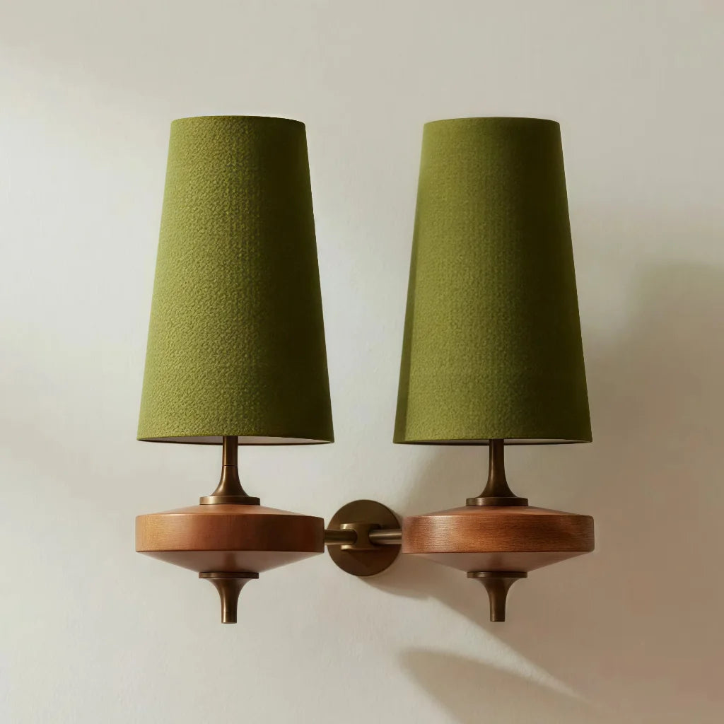 Applique da parete Kaelen in tessuto vintage con accenti rastremati, 2 teste, verde sku.webp__PID:92a65413-87c5-4505-b27c-059c848ba541