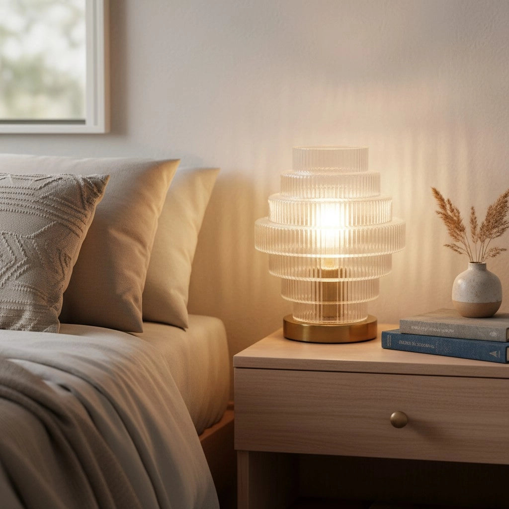 Lampe de table en verre nervuré transparent Javier5.webp__PID:bd35fa69-7359-45e3-b185-116e76b830ae