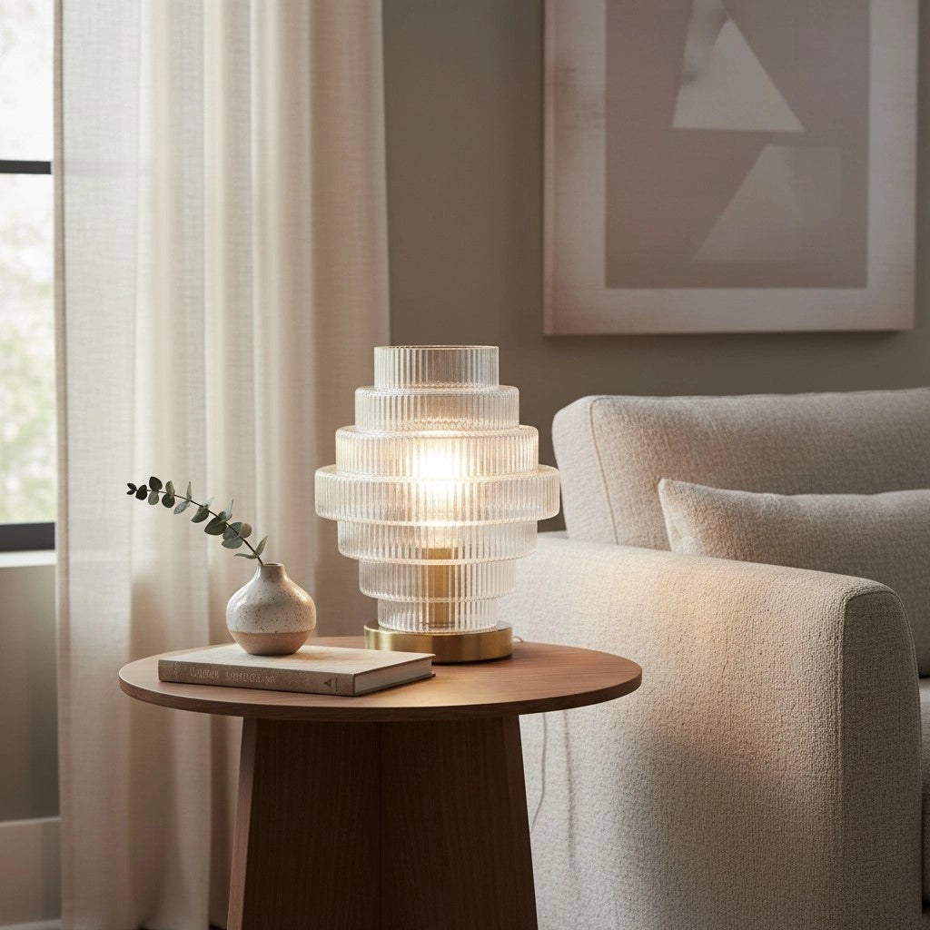 Lampe de table en verre nervuré transparent Javier6.webp__PID:b06bc19e-4684-4d9b-aab2-cd56011dd443