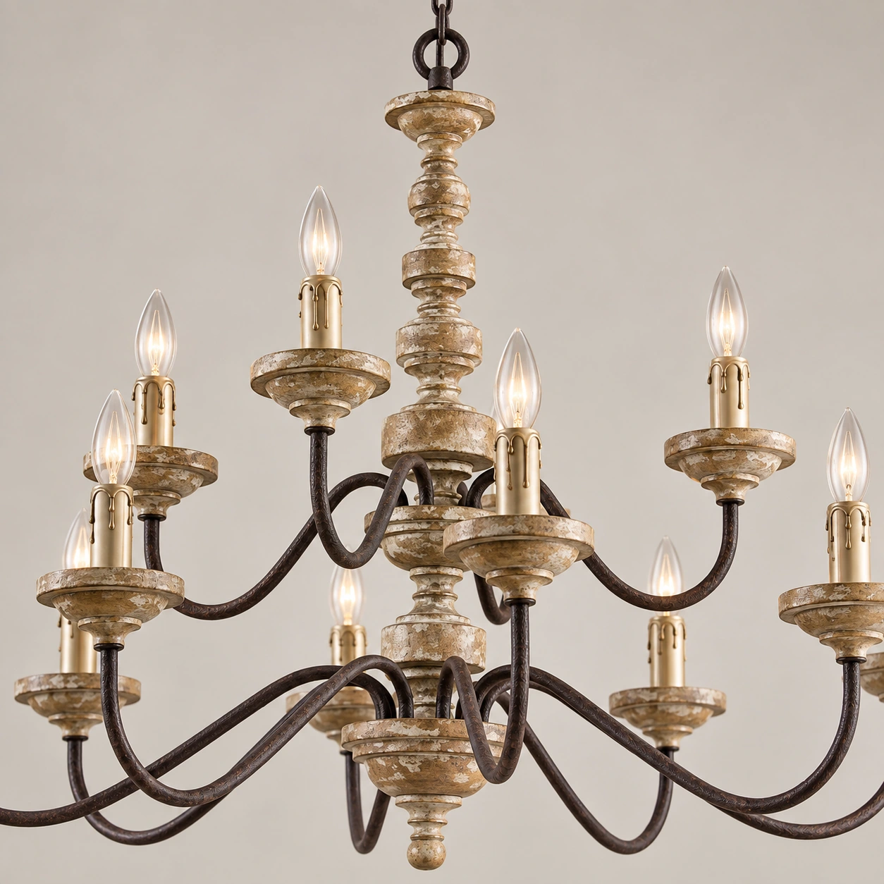 Aurelia French-country wood pendant light detail