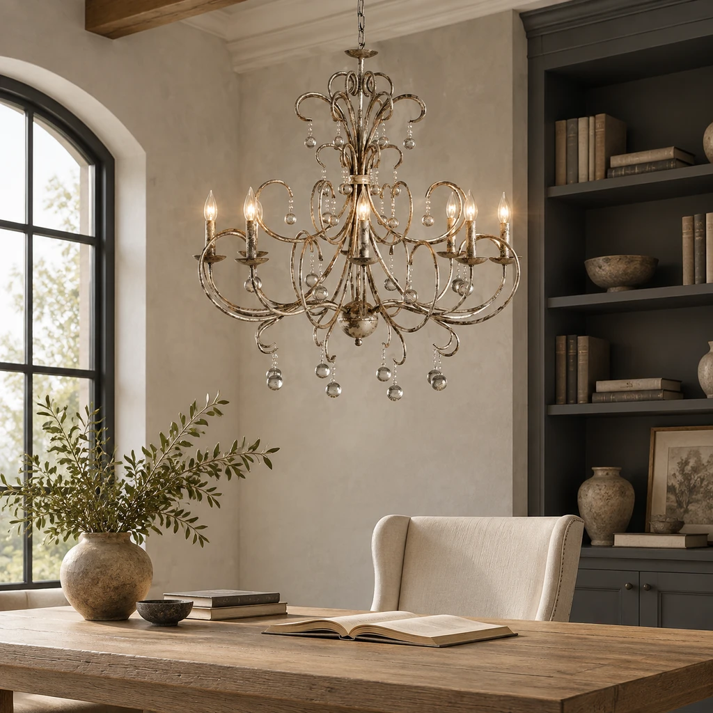Regent chandelier above a designer study table