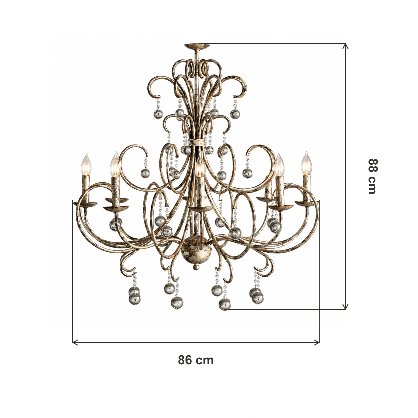 Dimension diagram: 86 cm diameter and 88 cm fixture height