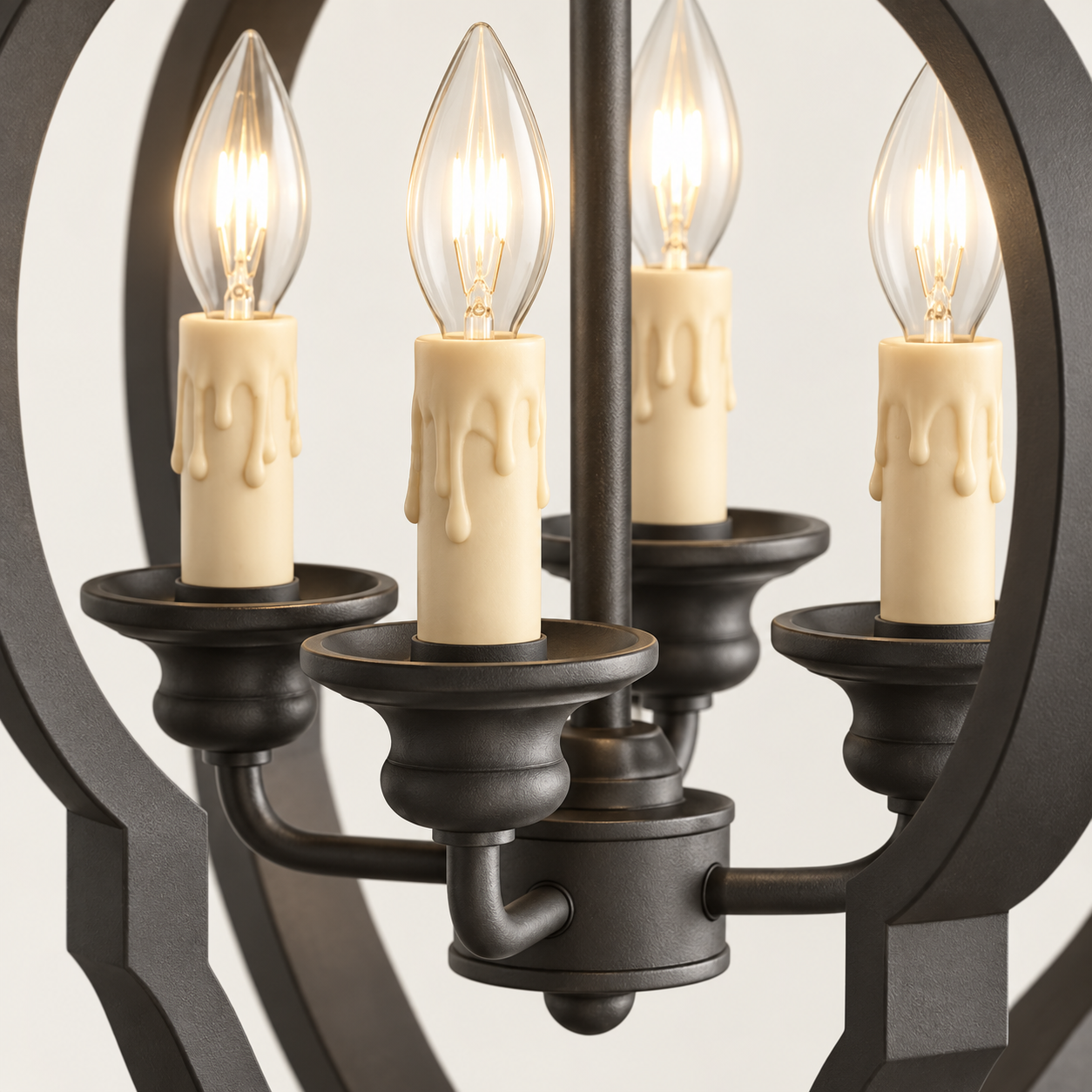 Close-up of the four candle-style sockets and central hub