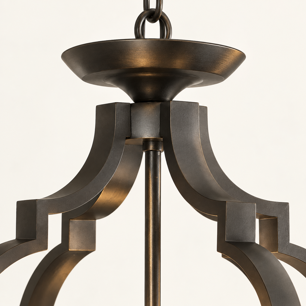 Close-up of the matte black upper iron frame connection