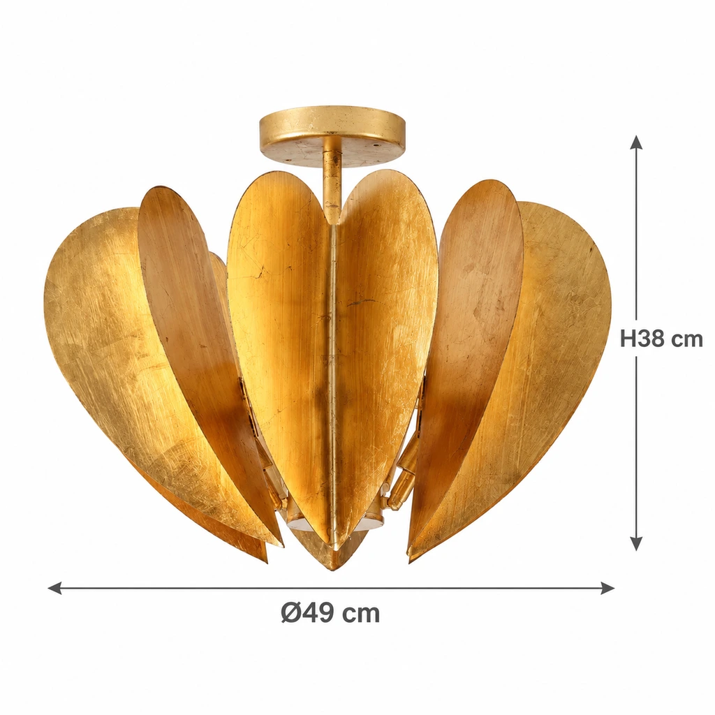 Vintage gold leaf ceiling light dimensions: 49 cm diameter and 38 cm fixture height
