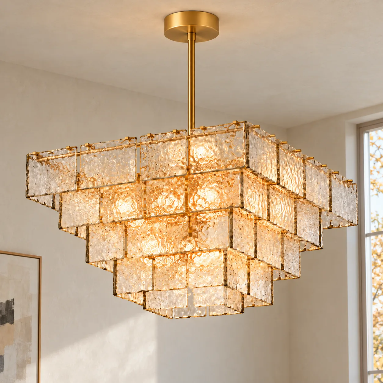 Square stacked art glass chandelier