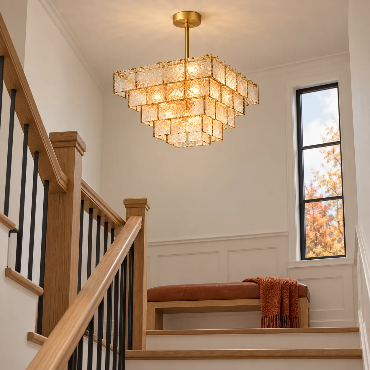 Chandelier over a stair landing