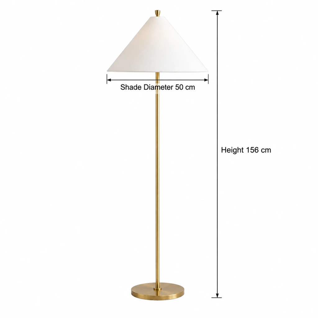 Clara floor lamp dimensions: 50 cm shade diameter and 156 cm height