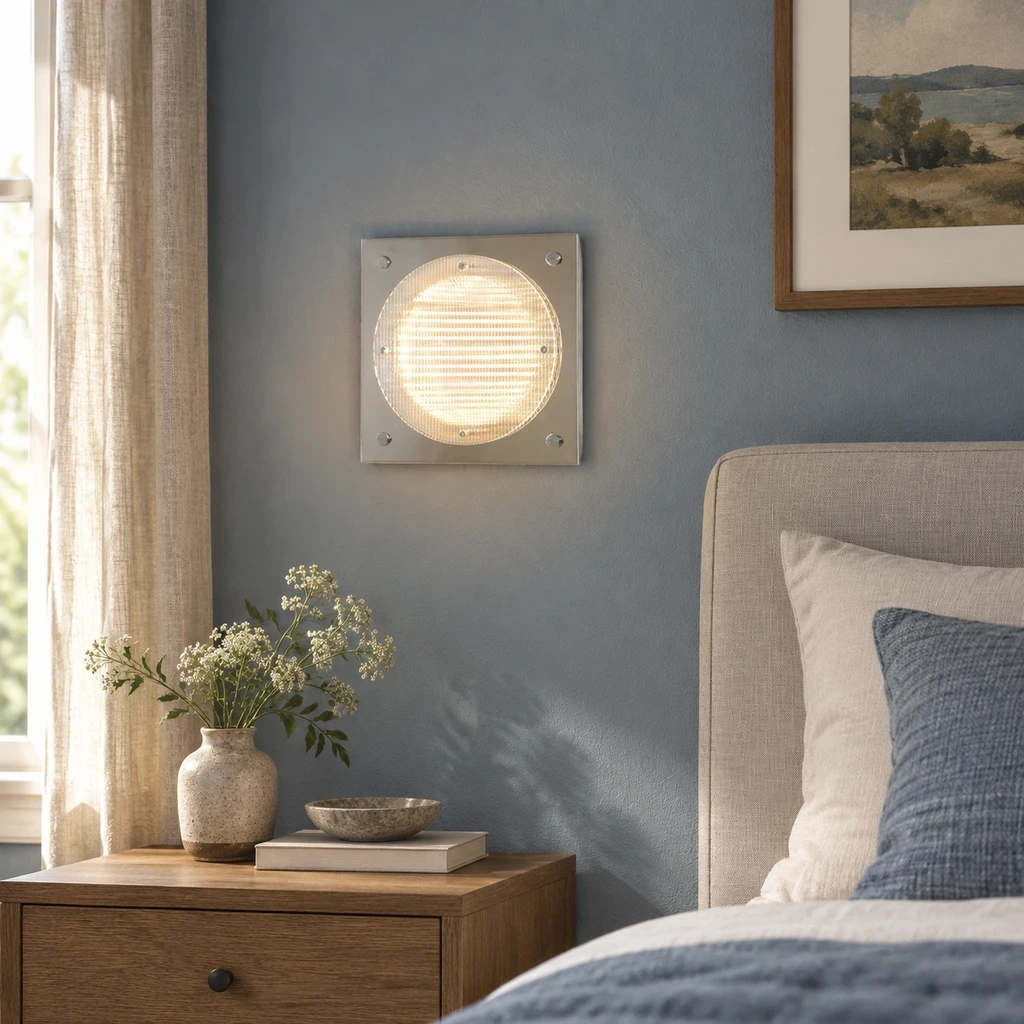 Mira Bauhaus Ribbed Acrylic Iron Wall Sconce in a bedroom setting
