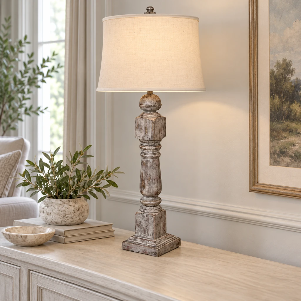 Alden table lamp on a living room console