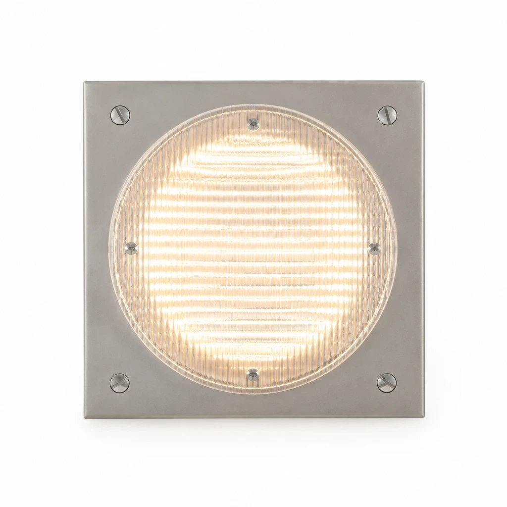 Close detail of Mira Bauhaus Ribbed Acrylic Iron Wall Sconce material and form