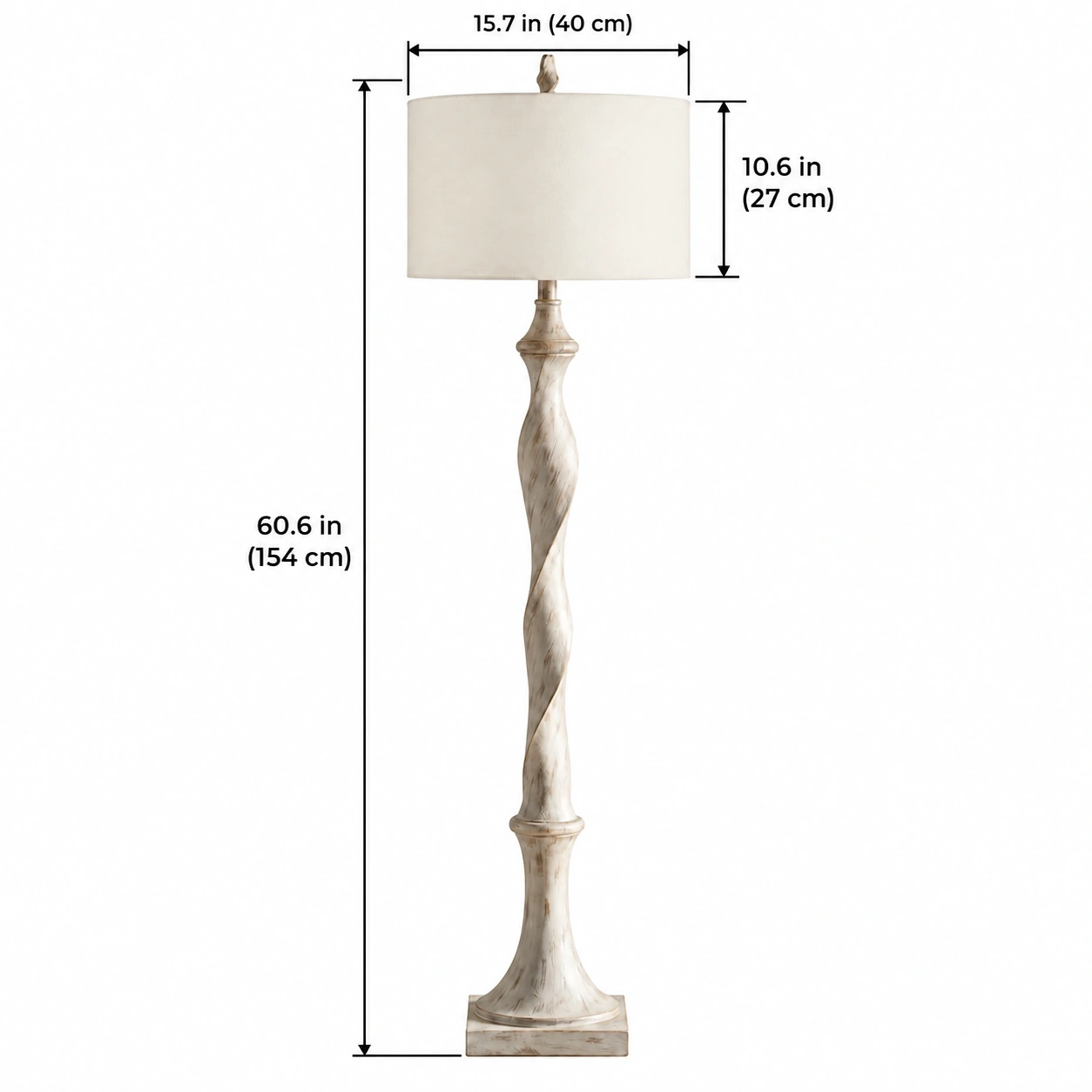 Technical dimension diagram showing a 154 cm overall height, a 40 cm shade diameter, and a 27 cm shade height