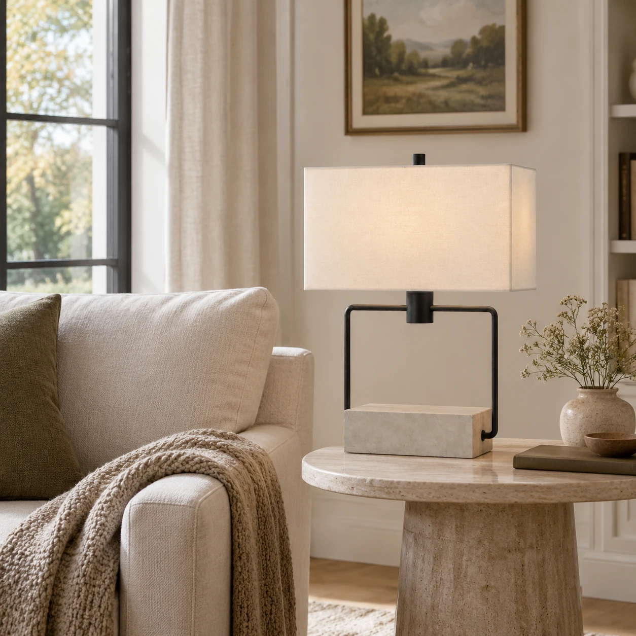 Sophie European Carved Wood Table Lamp in a residential interior