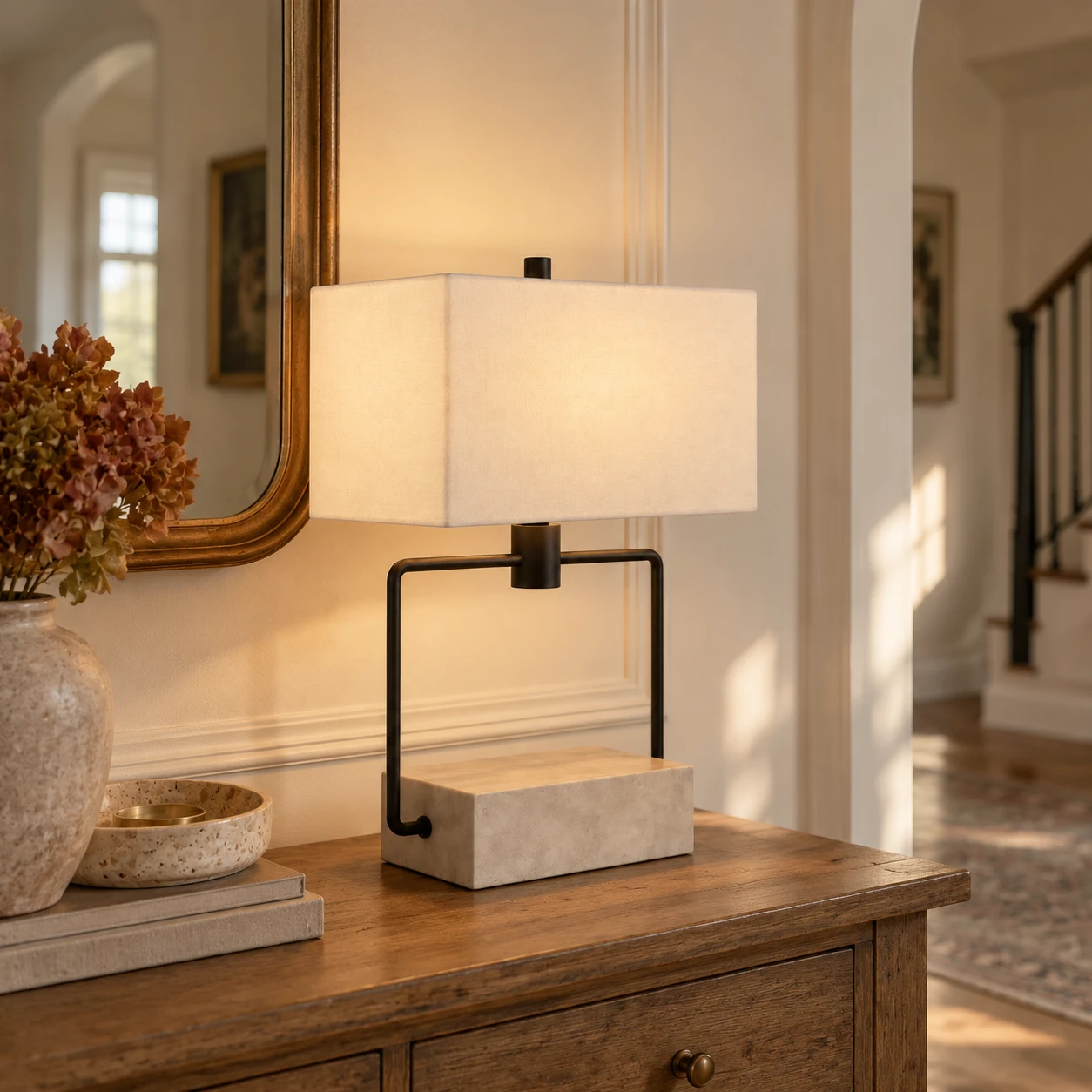Sophie European Carved Wood Table Lamp in a residential interior