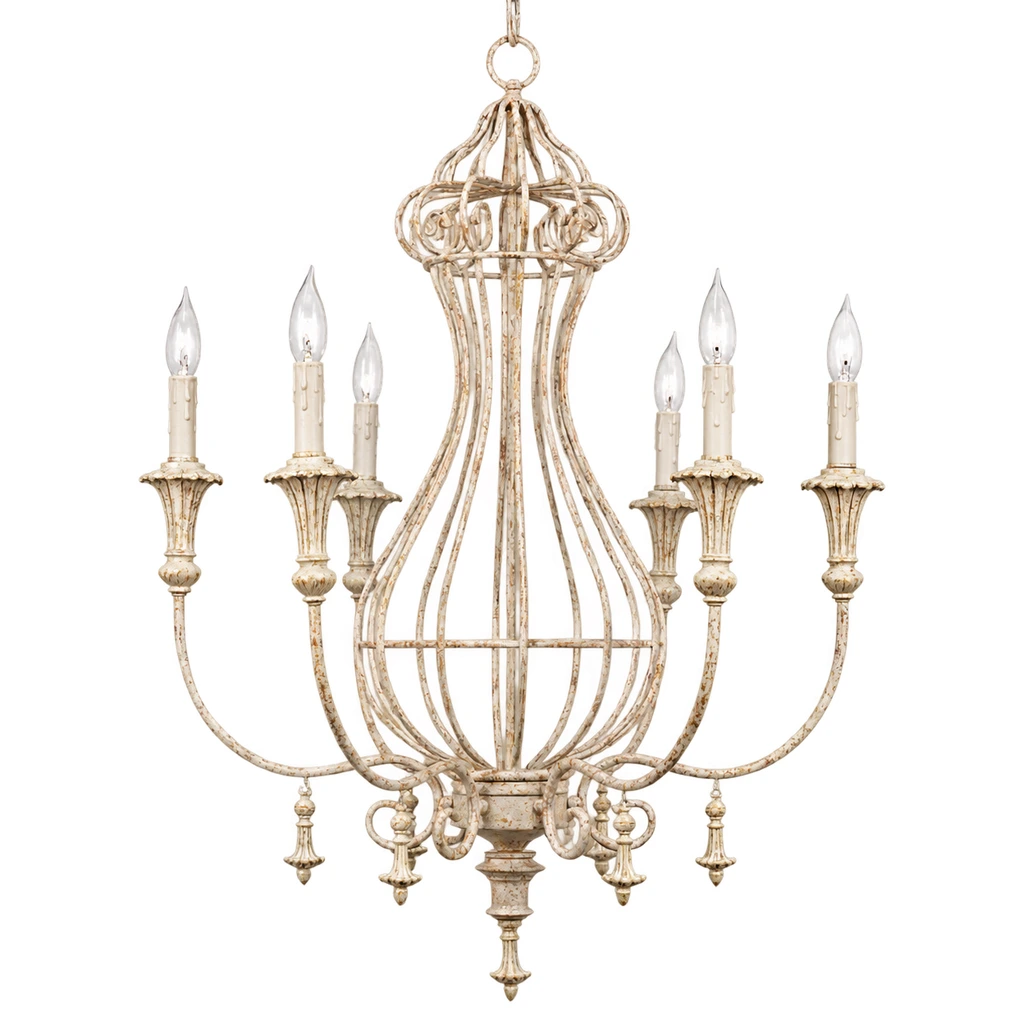 Front view of Elowen distressed iron lantern chandelier on white background