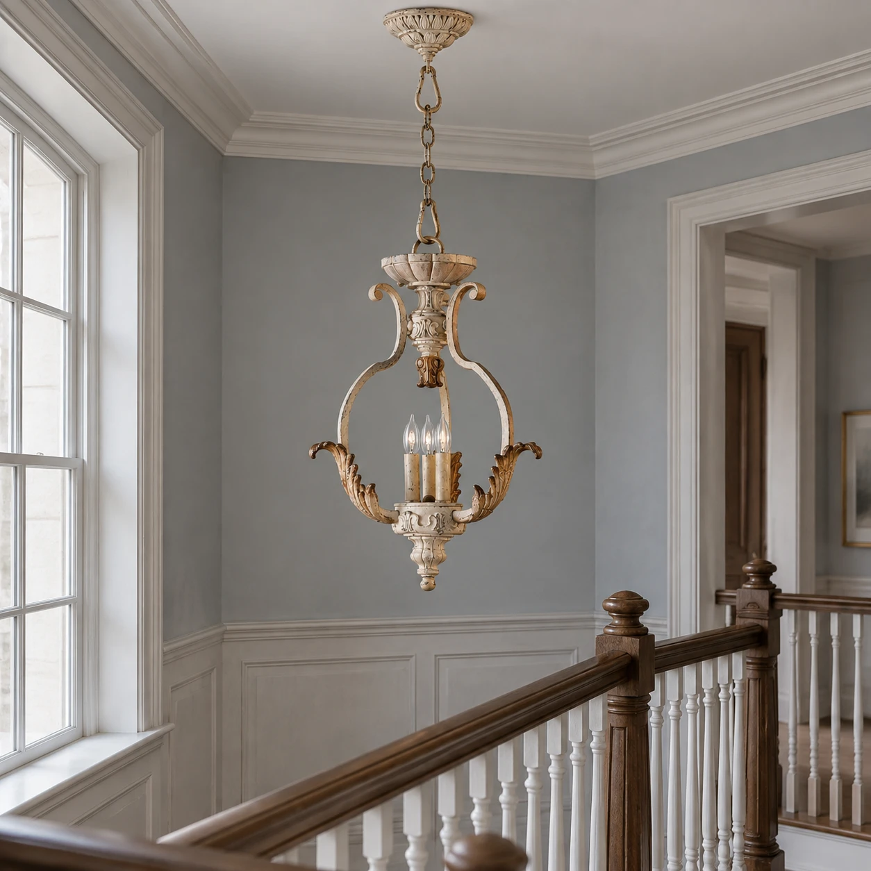 Evelyn pendant over a stair landing