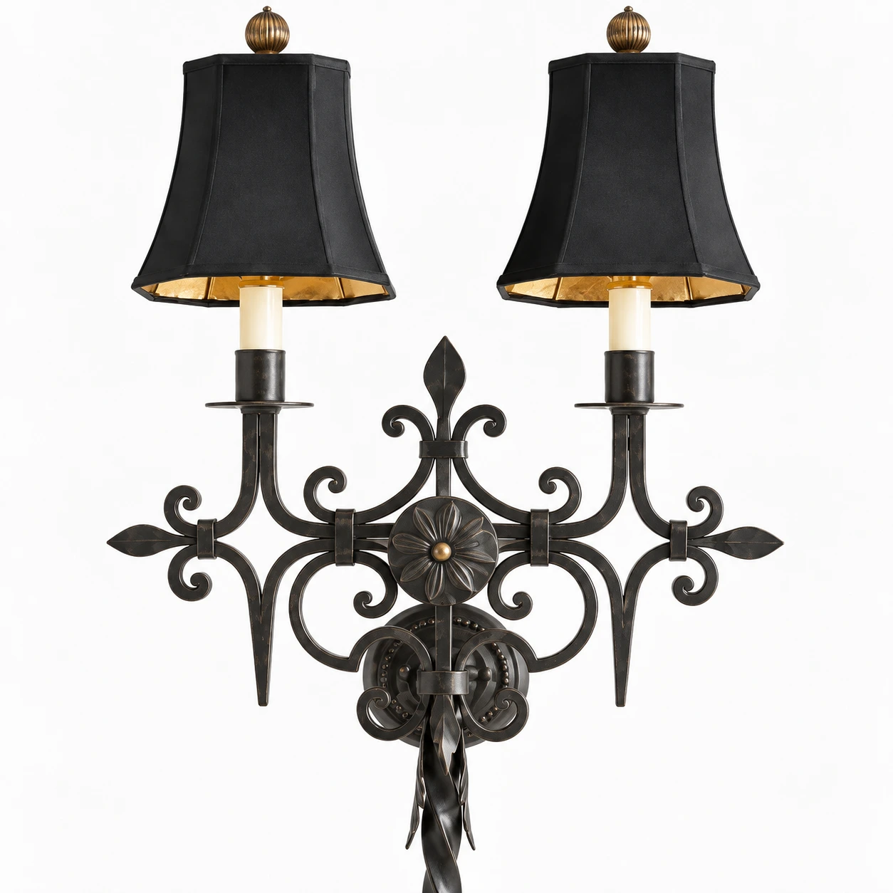 Twin black tapered shades and candle-style sleeves