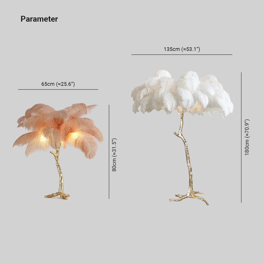 O'Moore Luxury Árbol Pluma/Resina Lámpara de Pie/Mesa, Mehrfarbig