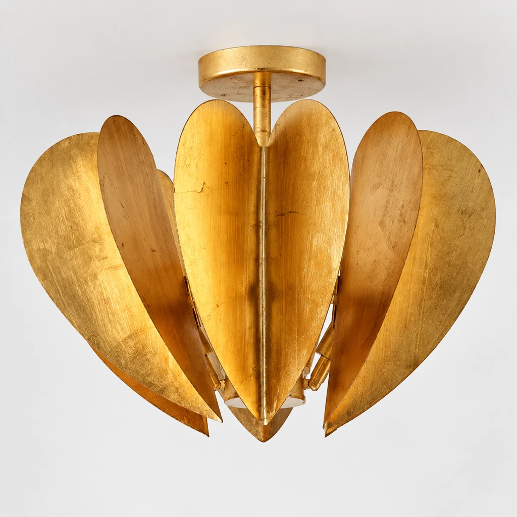 Close view of the complete gold leaf ceiling light form