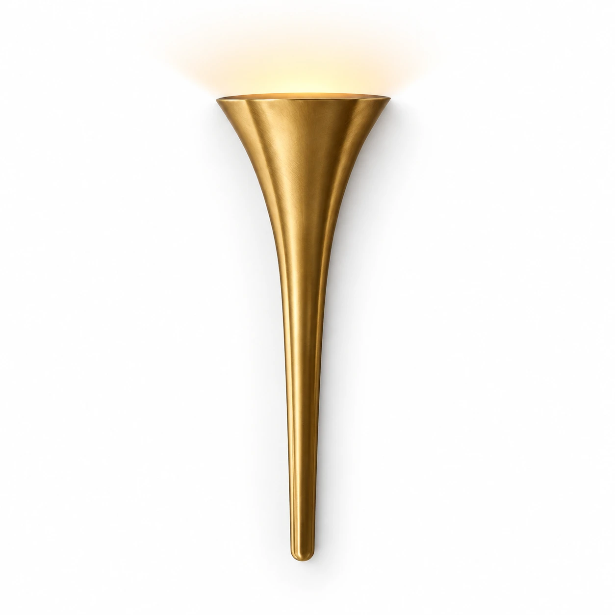 Brass tapered metal wall sconce on a light background
