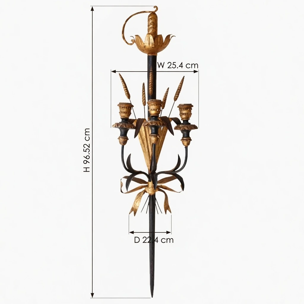 Wall sconce dimensions: 96.52 cm high, 25.4 cm wide, 22.4 cm deep